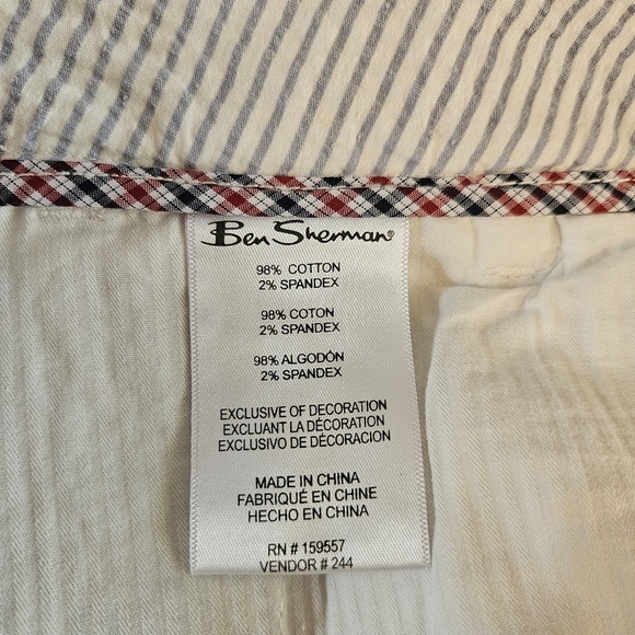 Ben Sherman Mens Shorts 38 Regular Fit Stretch Seersucker White/Blue - Picture 3 of 9